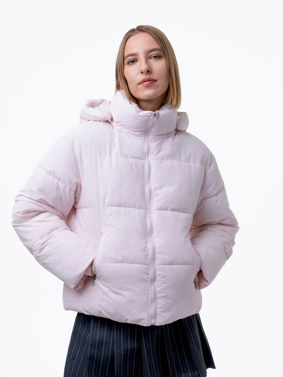 WarmCore™ Premium Faux Fur Lined Short Puffer Jackets with Removable Hood