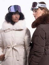 WarmCore™ Premium Elegant Detachable Faux Fur Collar Puffer With Belt