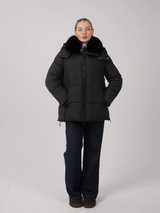 WarmCore™Faux Fur Collar Puffer With Detached Hood,Removable Faux Fur Collar