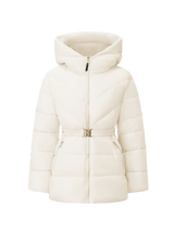 WarmCore™ Premium Hooded Waist-Cinched Puffer With Gold-tone Metal Belt