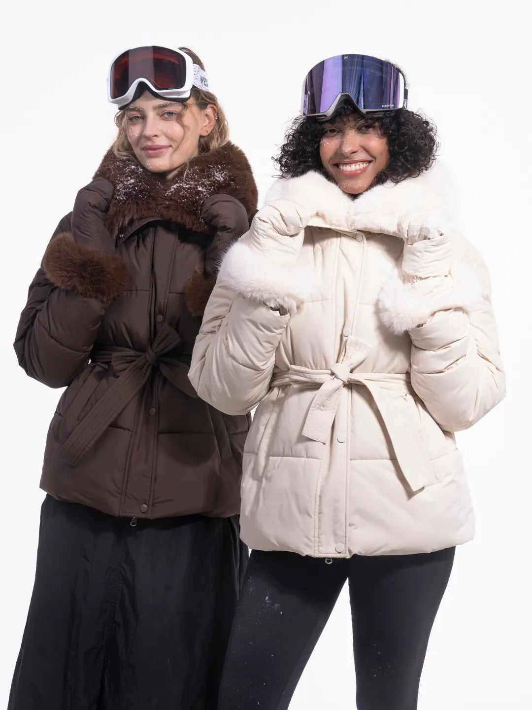 WarmCore™ Premium Elegant Detachable Faux Fur Collar Puffer With Belt