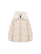 WarmCore™Faux Fur Collar Puffer With Detached Hood,Removable Faux Fur Collar