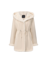 WarmCore™Faux Fur Lining Mid Length Rain Coat,Adjustable Waist Design