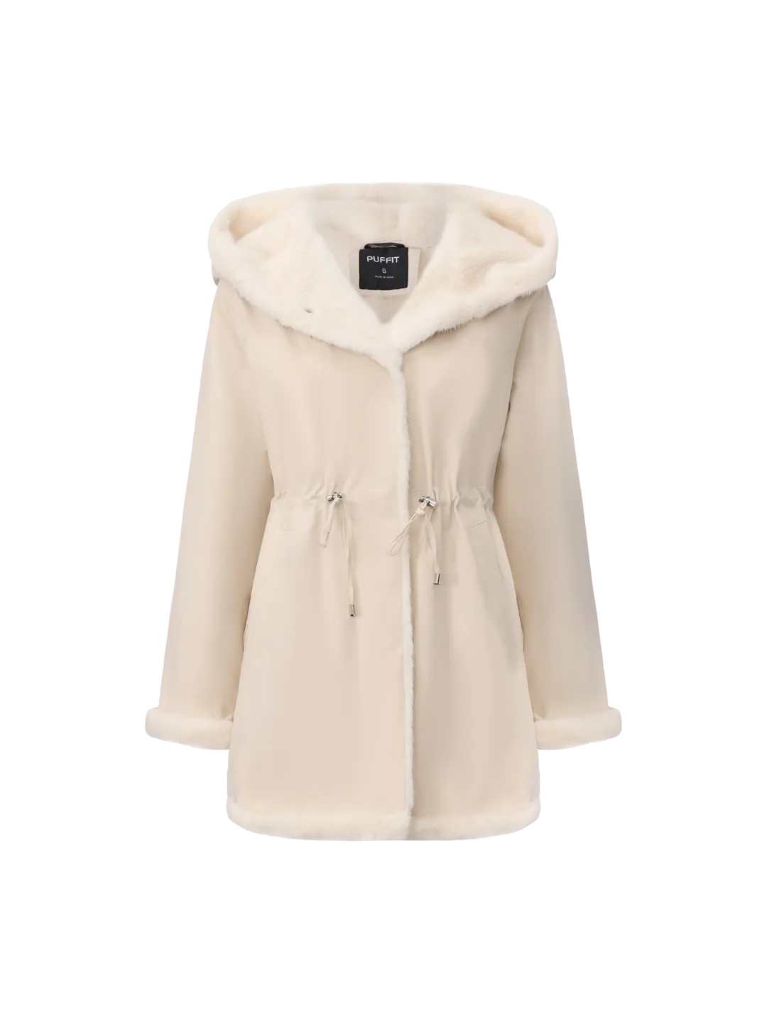 WarmCore™Faux Fur Lining Mid Length Rain Coat,Adjustable Waist Design