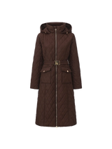 WarmCore™ Premium Long Dimond Quilted Puffer With Adjustable Belt