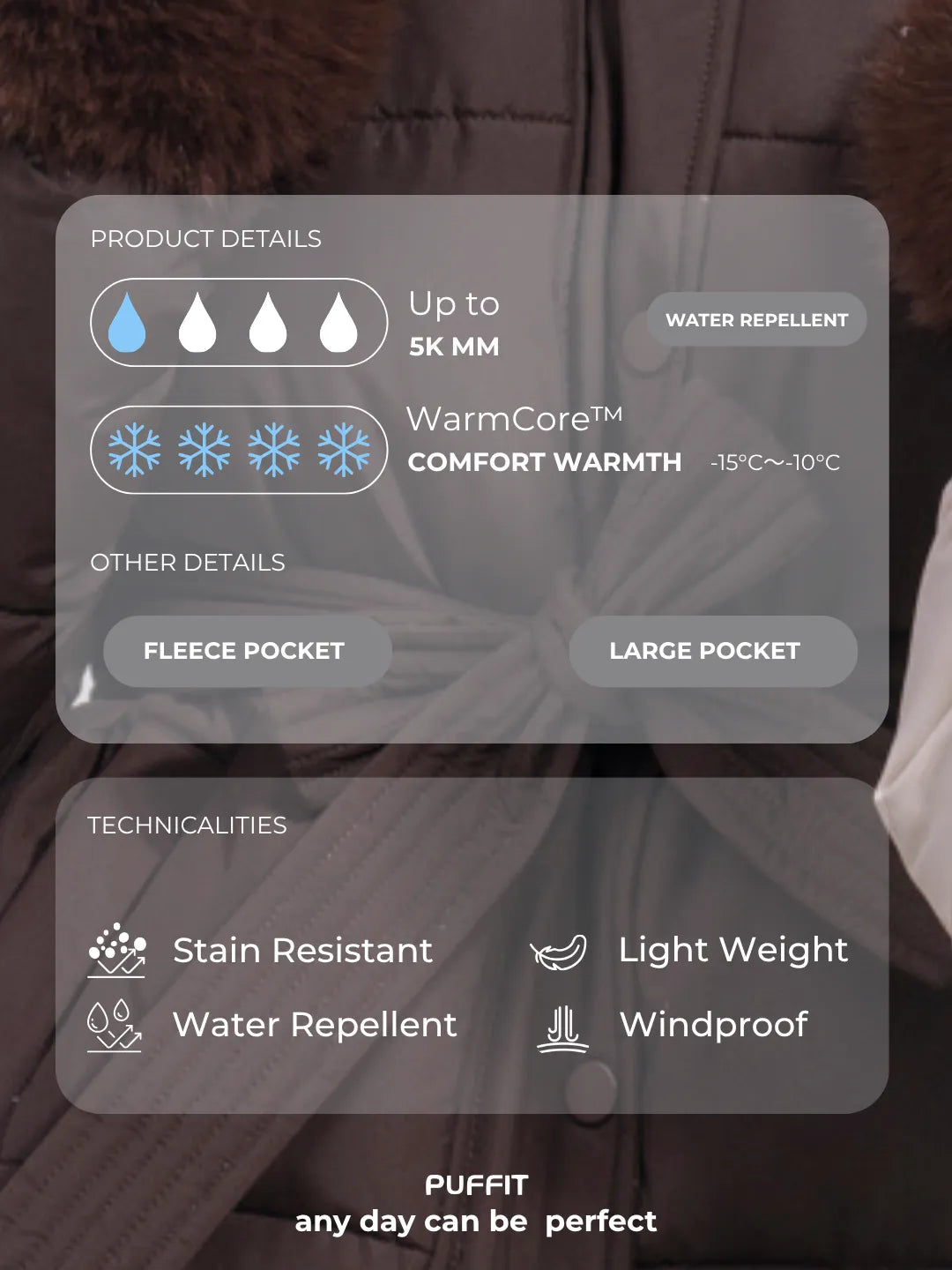 WarmCore™ Premium Elegant Detachable Faux Fur Collar Puffer With Belt