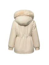 WarmCore™ Faux Fur Mid-Length Hooded Drawstring Parka With Adjustable Waist Belt Desig