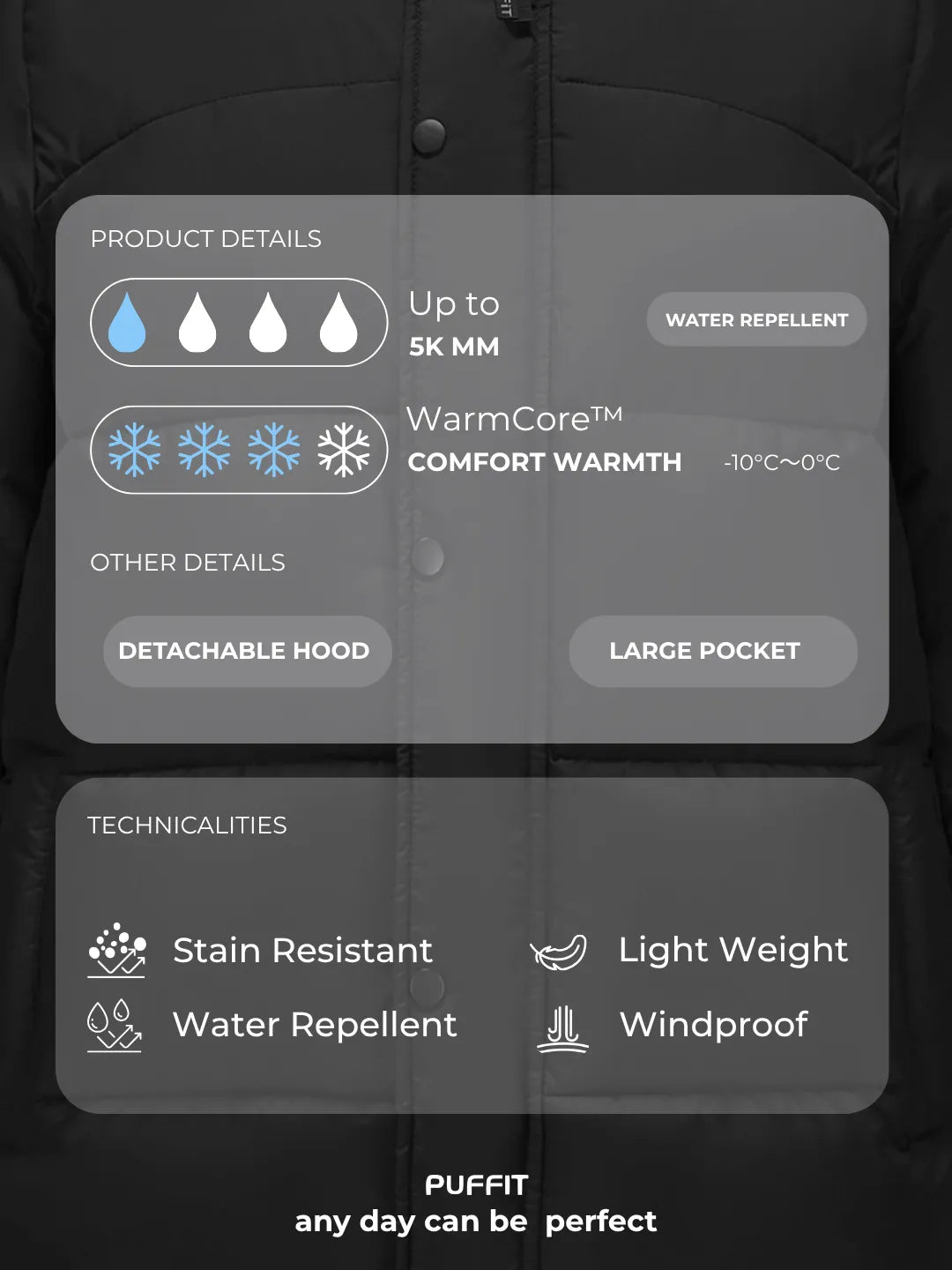 WarmCore™ Premium Detachable-Hood Regular Length Puffer Jacket