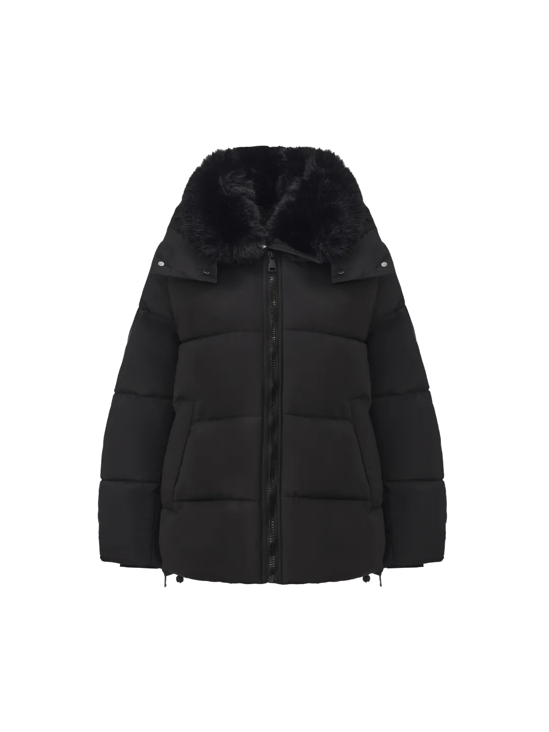 WarmCore™Faux Fur Collar Puffer With Detached Hood,Removable Faux Fur Collar