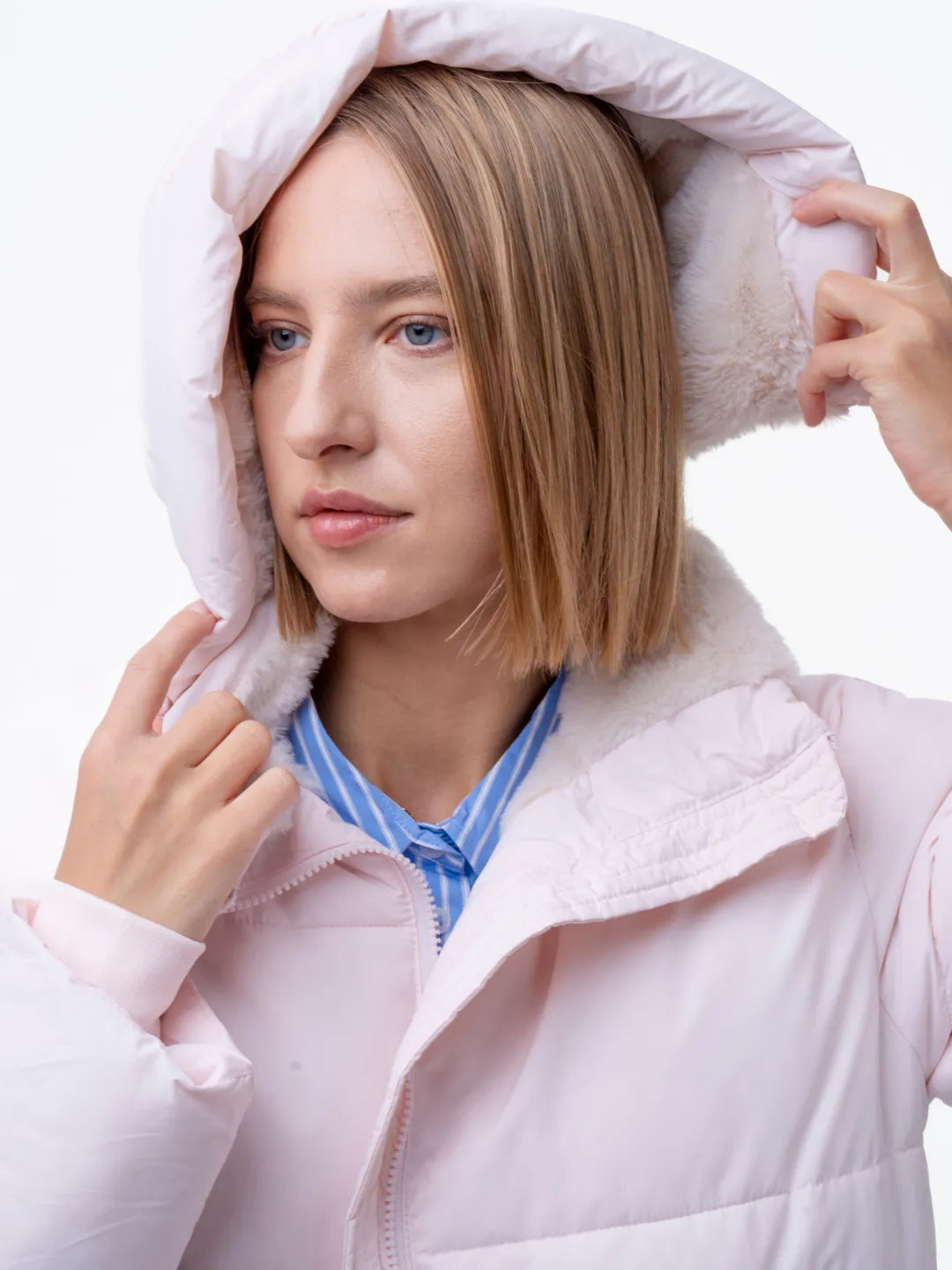 WarmCore™ Premium Faux Fur Lined Short Puffer Jackets with Removable Hood