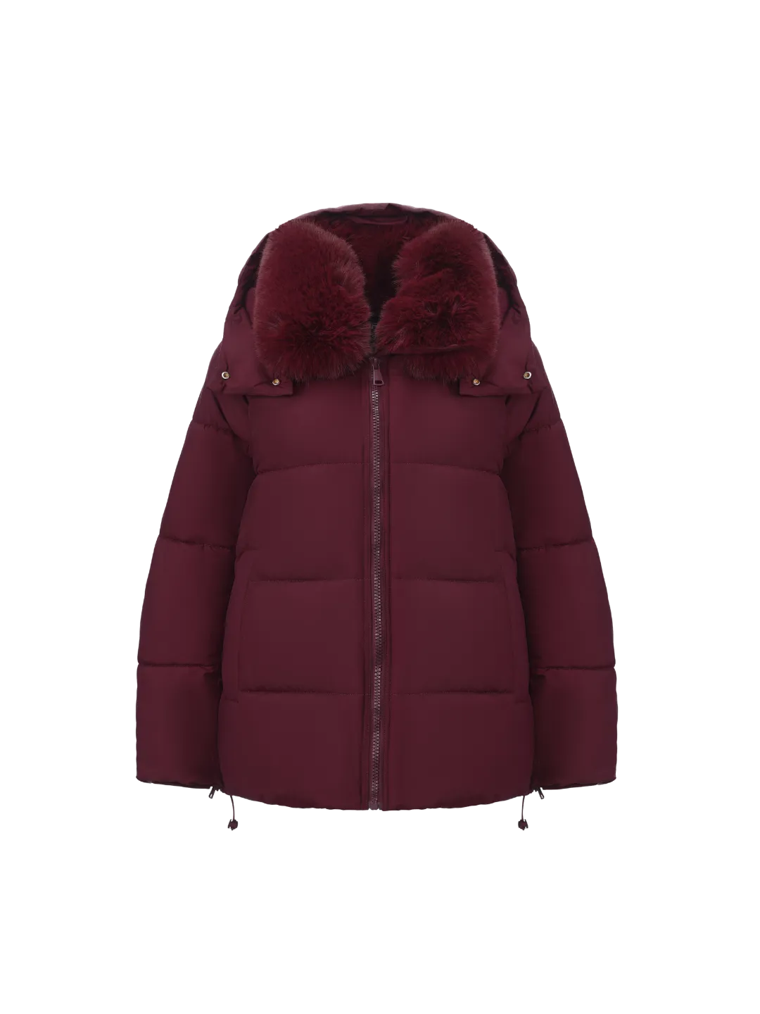 WarmCore™Faux Fur Collar Puffer With Detached Hood,Removable Faux Fur Collar