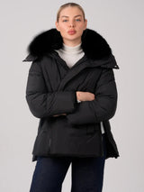WarmCore™Faux Fur Collar Puffer With Detached Hood,Removable Faux Fur Collar