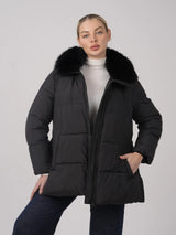 WarmCore™Faux Fur Collar Puffer With Detached Hood,Removable Faux Fur Collar