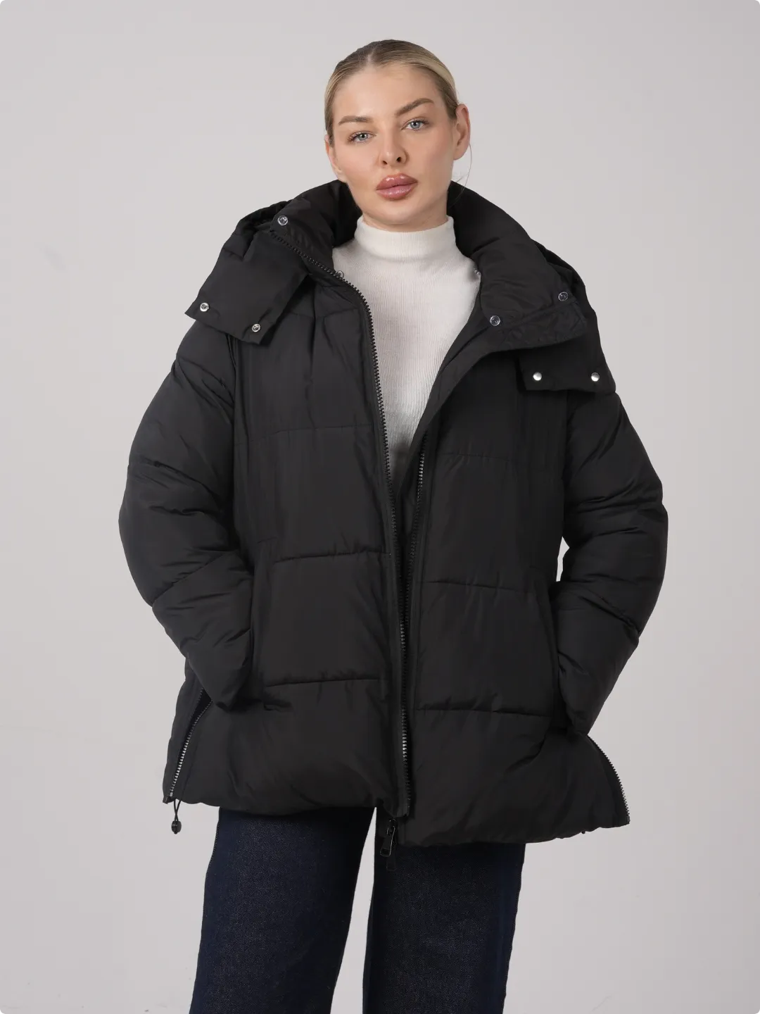 WarmCore™Faux Fur Collar Puffer With Detached Hood,Removable Faux Fur Collar