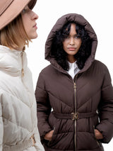 WarmCore™ Premium Hooded Waist-Cinched Puffer With Gold-tone Metal Belt