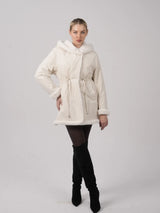 WarmCore™Faux Fur Lining Mid Length Rain Coat,Adjustable Waist Design