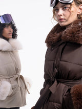WarmCore™ Premium Elegant Detachable Faux Fur Collar Puffer With Belt