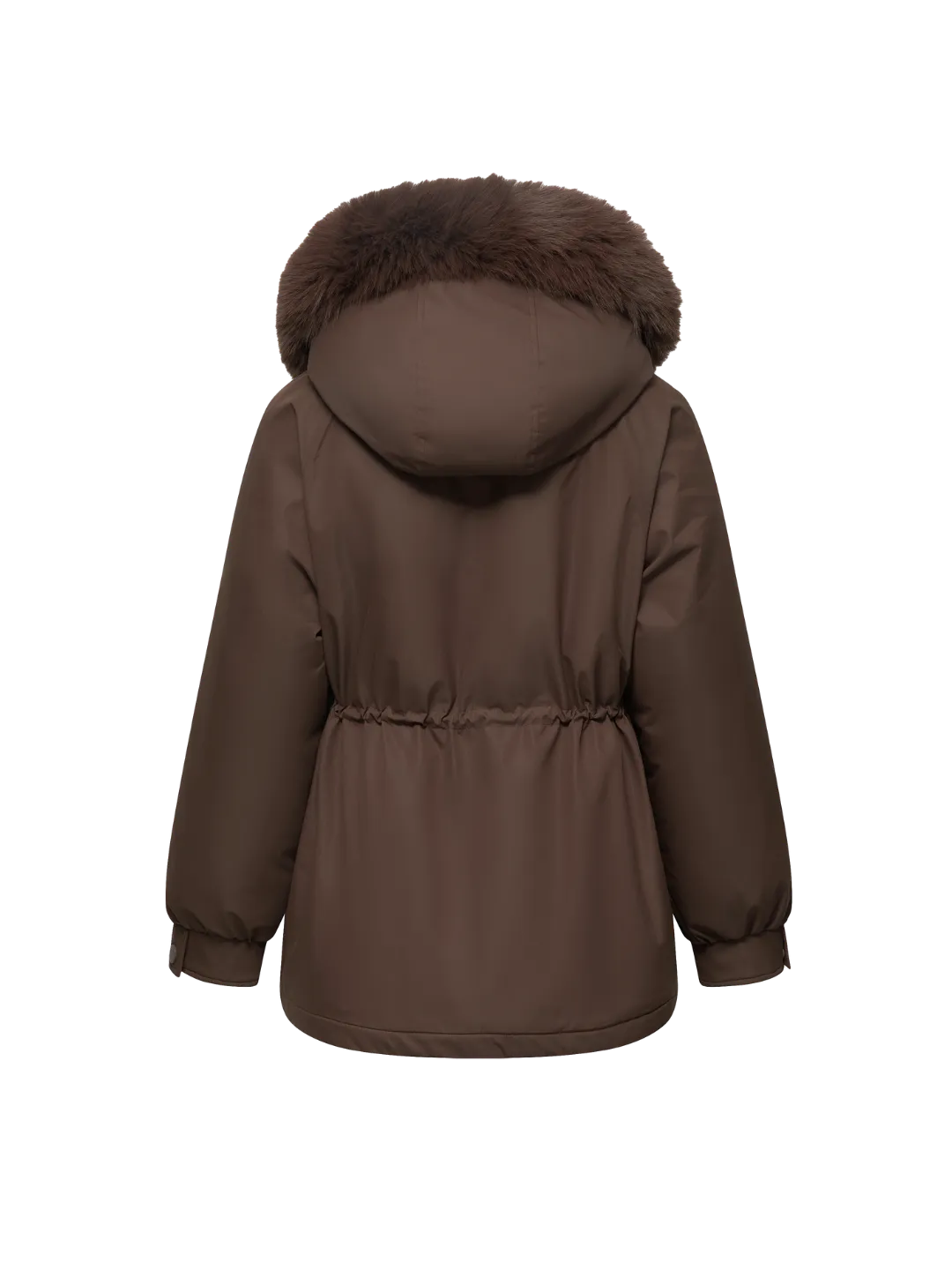 WarmCore™ Faux Fur Mid-Length Hooded Drawstring Parka With Adjustable Waist Belt Desig