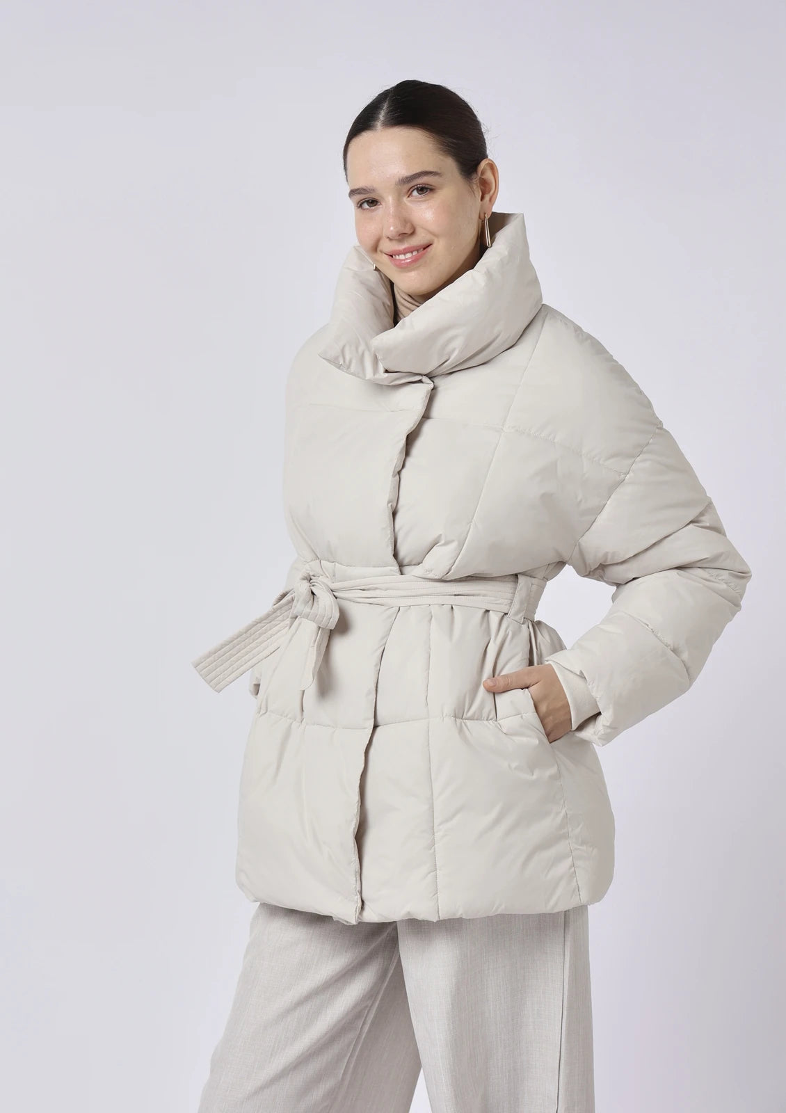 Mid Length Belted Puffer Jacket - Classic Fit, Perfect for UK Weather ...