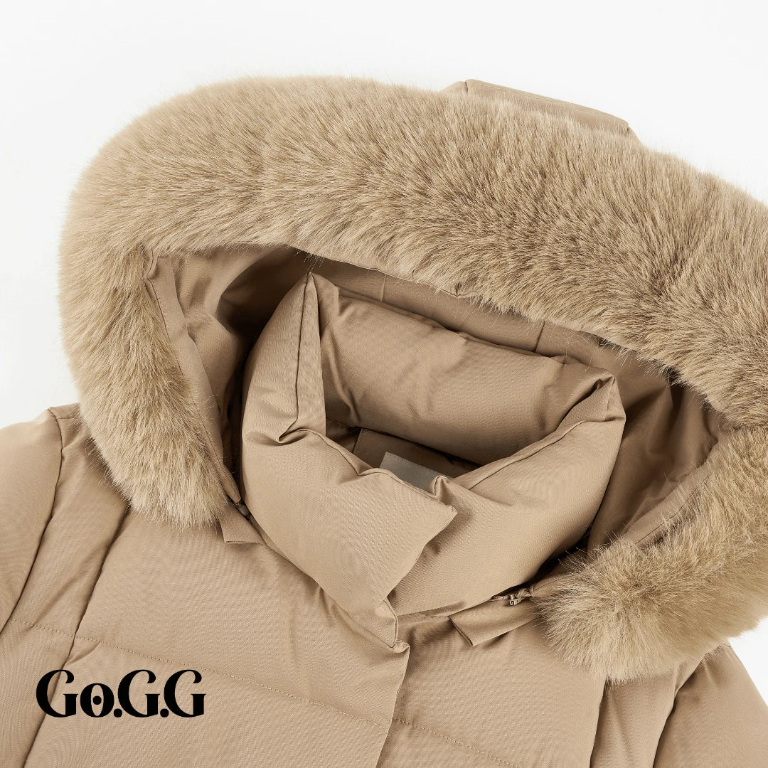 Go.G.G Faux Fur Long Belted Puffer Coat