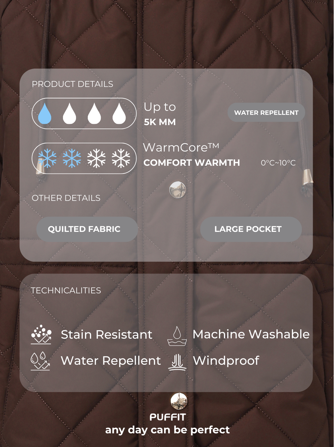 WarmCore™ Premium Mid-length Diamond Quilted Drawstring