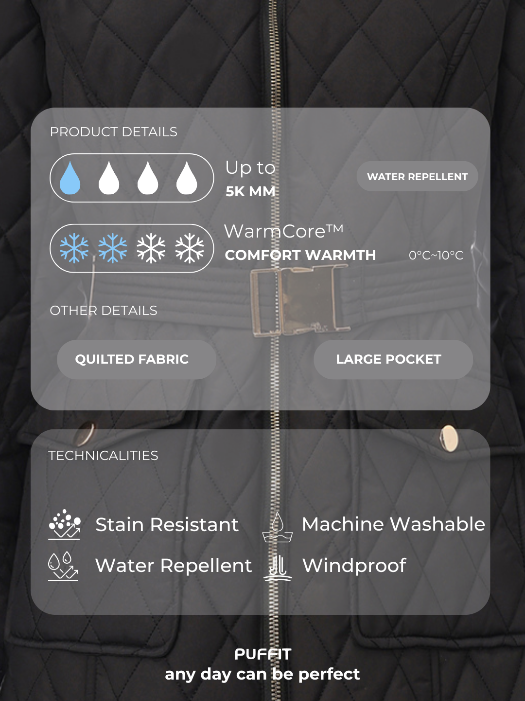WarmCore™ Premium Long Dimond Quilted Puffer With Adjustable Belt
