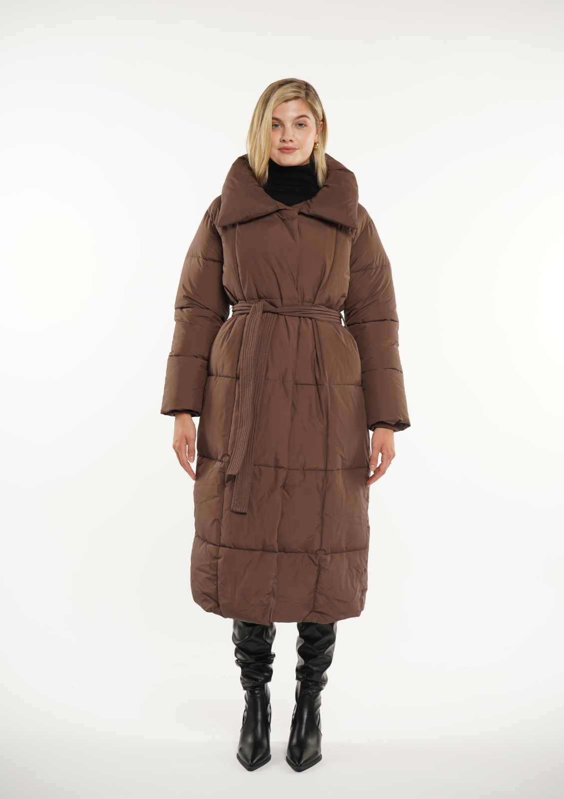 WarmCore™ Extra Long Length Belted Button Puffer